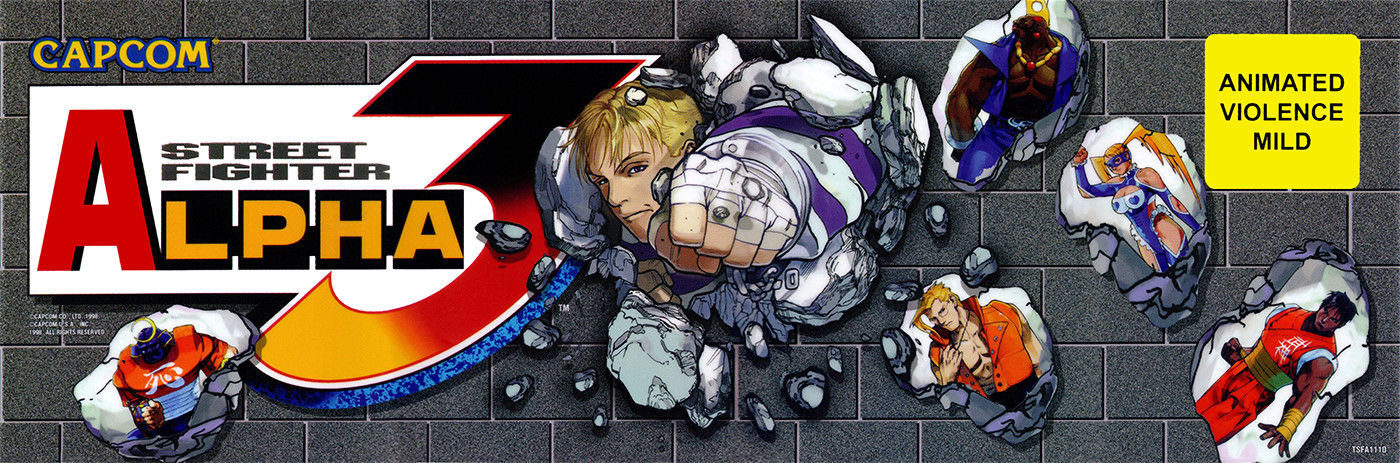 Street Fighter Alpha 3 arcade cabinet marquee artwork at Starrcade Kennesaw