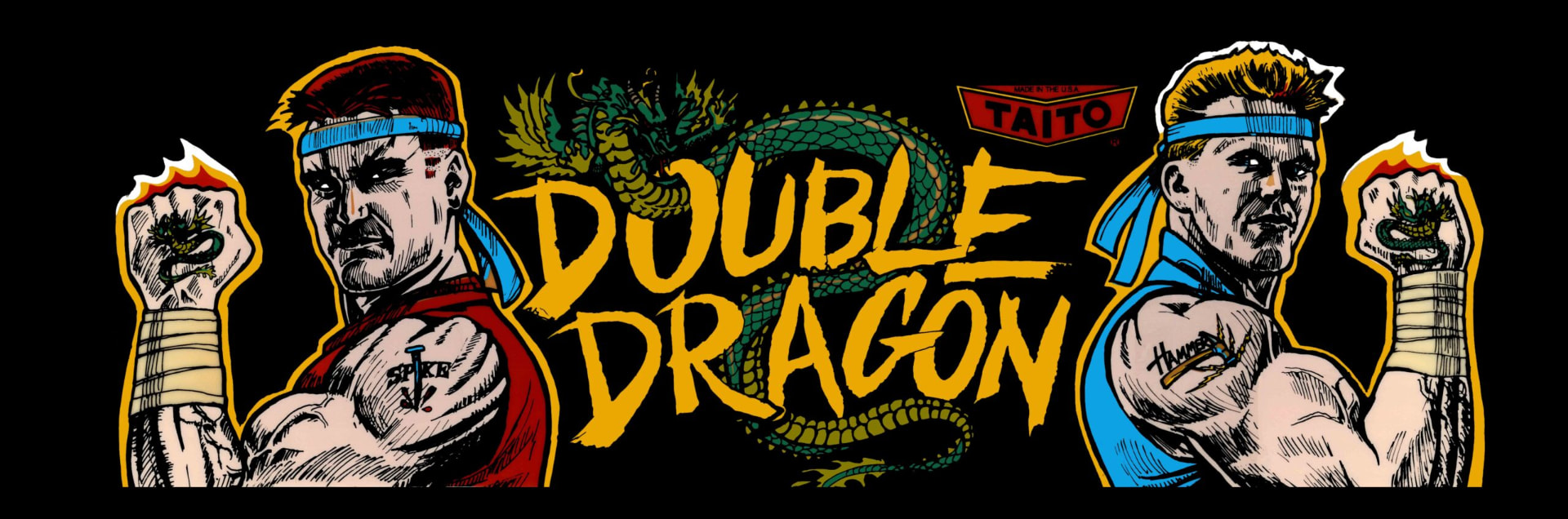 Double Dragon arcade cabinet marquee artwork at Starrcade Kennesaw